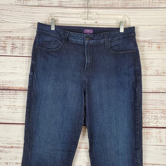 NYDJ Skinny Ankle Jeans 14 Ikat Floral Print Hem In Indigo Dark Wash Boho Casual - Picture 5 of 15